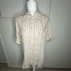 Finley Cream Casual Button Down Shirt with Textured Stripes size XL